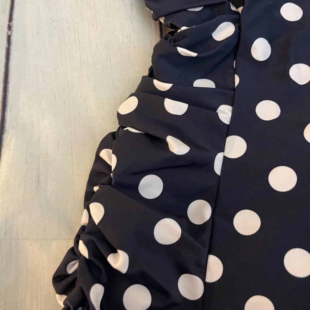 Unique Vintage Navy & White Polka Dot Corinne Halter Sheath Swimsuit,Medium, NWT - Picture 8 of 12